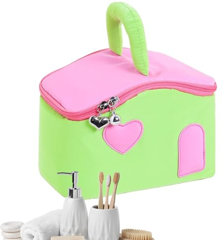 ycezw Trousse de maquillage de voyage, trousse de maquillage en forme de maison pour femme, organisateur d'articles d'hygiène, sac cosmétique portable pour femmes et filles, usage quotidien