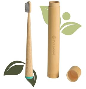 Pure Bamboo - Personaliza tu Cepillo de Dientes de Bambu y Estuche de Viaje | Cerdas de carbon activo sin BPA y Libres de Químicos, cepillo de madera perfecto para el Cuidado Dental Sostenible