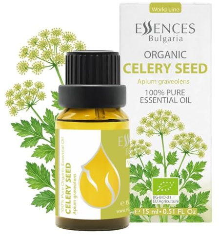Aceite Esencial De Semilla De Apio Orgánico Essences Bulgaria 15 ml | Apium Graveolens | 100% Puro | Natural | Sin Diluir | Grado Terapéutico | Aromaterapia | Cosméticos | Cruelty-free | Sin OMG