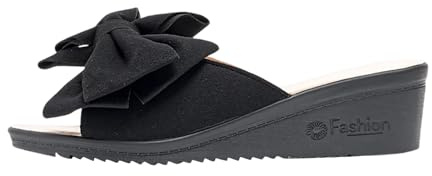 CEWIFO Ciabatte Antiscivolo Donna Pantofole Donna Eleganti Pantofole Donna con Fiocco per Viaggi Quotidiani e Spiaggia Comode con Tacco a Cuneo (Black, 42)