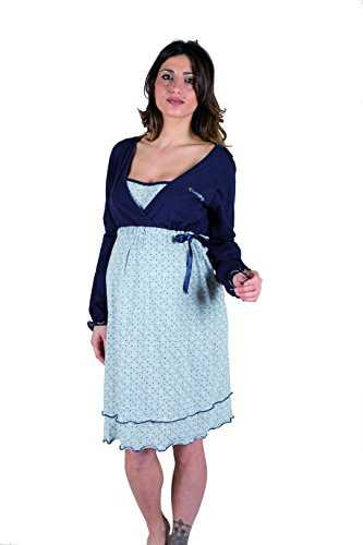 Premamy - Camicia da Notte per Premaman, Modello con Fiocco, Cotone Jersey, Pre-Post Parto - Grigio - V (L)