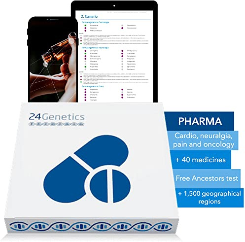24Genetics Test Adn Farmacogenética, Incluye Test Adn Ancestros Gratis, Descubre tu Predisposición a los Efectos de los Medicamentos, Prueba Adn Desde Casa, Basado en +700.000 Marcadores