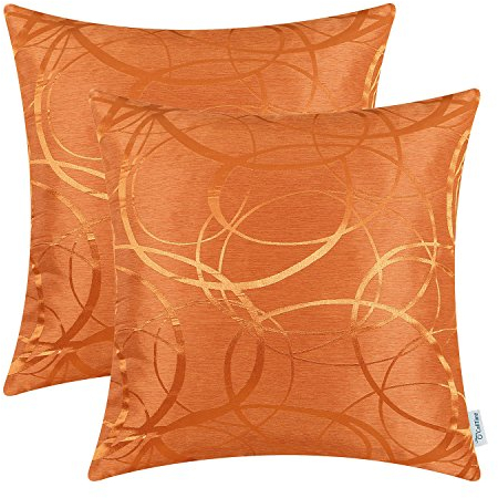 CaliTime Kissenbezüge für Dekokissen, 2 Stück, für Couch und Sofa, Heimdekoration, modern, glänzende und Stumpfe Kontraste, geometrische Formen, Hellorange, 40 x 40 cm