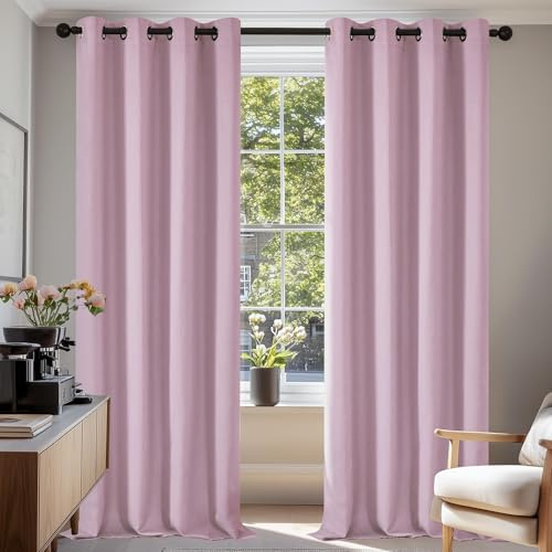 Deconovo Functional Blackout Curtains Thermal Insulated Curtains Eyelet Curtains for Kids Room Pink Lavender W55 x L79 One Pair