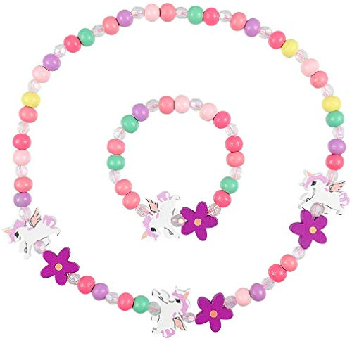 En Bois Coloré Enfants Ensemble de Bijoux,Princesse Collier Bracelets Set Licorne Perles Collier et Bracelet Cadeau pour Les Filles Fête D'anniversaire Habillage Accessoire