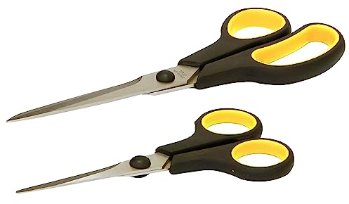 2 Stainless Steel Scissors Set Sewing Kitchen Household Office General Use Comfort Grip Handles Multi-Purpose 14CM and 21CM