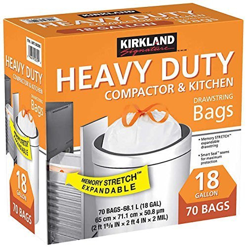 Kirkland Signature Compactor Kitchen Trash Bag with Gripping Drawstring Secure Full Size, 3-Pack
