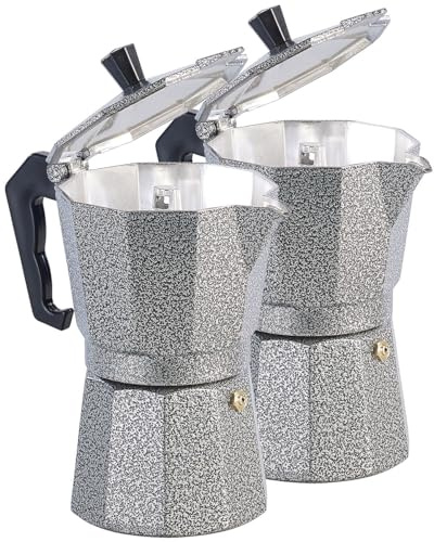 Cucina di Modena Mokka-Espresso-Kännchen: 2er Set Espresso-Kocher in Hammerschlag-Optik, für 6 Tassen, 300 ml (Mokka-Kaffeekannen, Espressokocher)