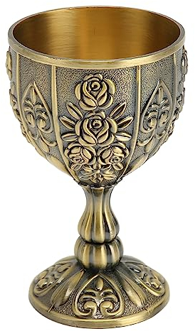 Tomotato Mittelalterlicher Kelch, 6.3×10.3cm Vintage Metall Blumenmuster Kelchkelch, Der Heilige Gral Kelch für Küche, Zuhause, Bar, Hochzeiten(Bronze)