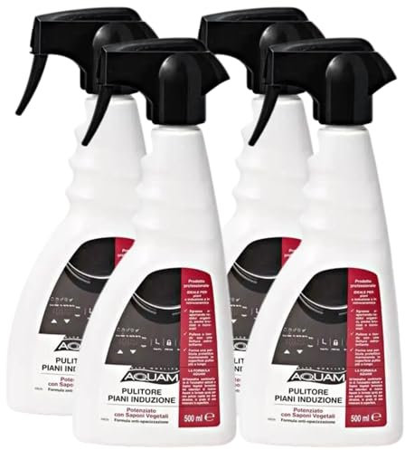 AD TREND Aquam, Alta QUALITA', Pulitore Piani Induzione e Vetroceramica. Formula Anti Opacizzante. Potenziato Con Saponi Vegetali 500 ml (4 Spray)