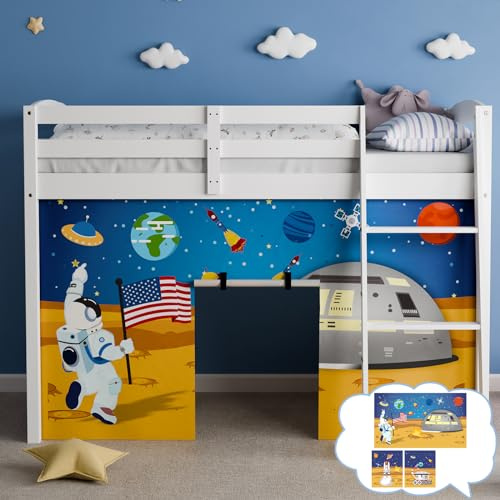 YRDKB Astronaut Bunk Bed Curtains - 45H Premium and Customizable Cartoon Loft Bed Curtains for Children to Enhance The Imaginative Creation Bedroom Curtains(3PCS,Full)