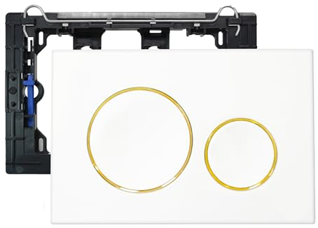 Empyreal Drückerplatte mit Spülhebelset und Einbaurahmen, passend für Geberit Sigma 20 UP300 & 320 Betätigungsplatte Ersatzteile, Zweimengenspülung, 1 Stück (Goldkreis&Weißem Hintergrund)