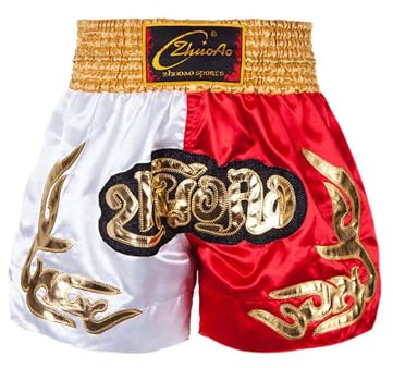 Moggemol Kick Boxing Shorts for Kids Boys MMA Martial Arts BJJ Trunks Sport Athletic Short Bottoms Side Slit Fighting Shorts Yellow&White&Red 11-12 Years