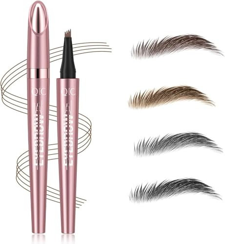 Eyebrow Pencil, Microblading Eyebrow Pen with 4 Fork Tip, 3D Waterproof Brow Pencil for Natural Eyeliner Makeup, Precise, Shapes, Long-Lasting(Light Brown)