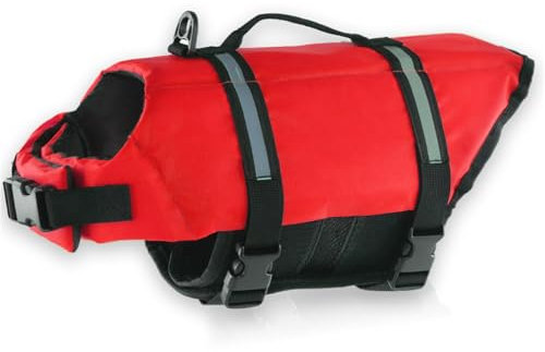 FANSU Hundeschwimmweste, Hunde Schwimmweste mit Rettungsgriff-Rettungsweste für Hunde -Verstellbare Größe zum Schwimmen, Surfen, Bootfahren (XXL,Rot)