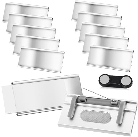 20 stycken namnskyltar i aluminium med stark dubbelmagnet, namnskyltar för klädmagnet med säkerhetsnålar, professionell magnet namnskylt med pappersspår, ca 72 x 35 mm (10)