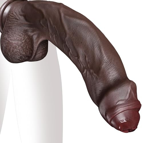 Schwarz Dicker Realistischer Dildo groß XXL Monster Anal BBC Dildo black Silikon mit spezieller Kurve 24.5cm riesiger Dildo Saugnapf Analdildos Sexspielzeug Diloschwanz für Frauen Männer Sex Toy