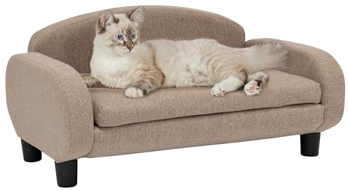 Paws & Purrs Cat Sofa Bed, Pet Couch for Indoor Cats Elevated Cat Beds with Removable Washable Mattress Cover for Kitten, Puppy or Small Animal- 31.5 Wide, Sand