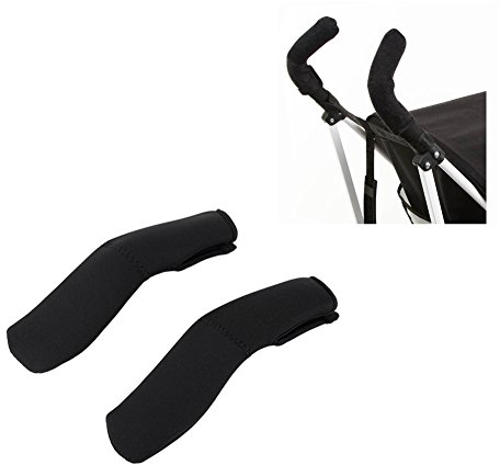 Zerodis 2 Stücke Kinderwagen Griff Abdeckung ElastischCover Universal Zubehör Staubdicht Schwarz