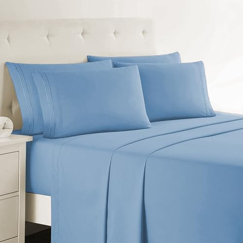 Clara Clark Twin XL Sheets, 5 Piece Set - Hotel Luxury Bed Sheets, Super Soft Bedding Set, Twin XL Size, Blue Heaven
