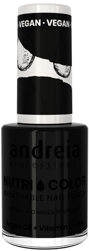 Andreia Professional NutriColor Breathable Nail Polish - Vegan and Cruelty-Free DIY Nail Art Nail Polish with Long Lasting Gloss Finish Colour NC26 Black 10.5ml