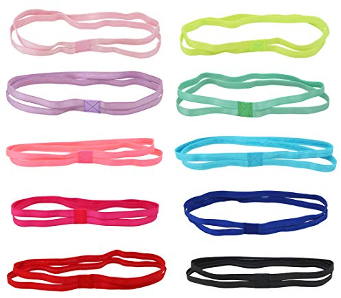 10er-Pack elastische Sport Dual Stirnbänder, dehnbare rutschfeste Schweißbänder schmale Haarbänder für Fußball Training Yoga und mehr