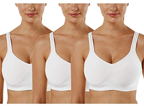 Vertvie Damen 1/2/3er Set Sport BH Einfarbig Ohne Bügel Bustier Klassische Bequem Stretch Bra Mittle Halt Gepolstert Wohlfühl-BH(Weiß,XXL)