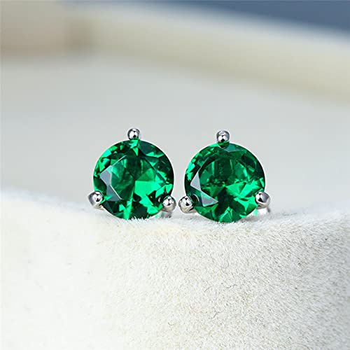 SALAN Pendientes De Piedra Verde Esmeralda Natural De 6/7/8mm, Plata De Ley 925 Auténtica para Mujer con Tachuelas De Tornillo