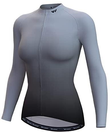 Wulibike Rennrad Kleidung Shirt Atmungsaktiv Rennrad Trikot Winter Damen Rennrad Trikot Thermo Damen Fahrradbekleidung Damen Herbst (Schwarz und Grau, S)