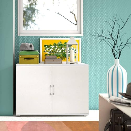Dmora - Armoire polyvalente Bucaneve, Armoire linéaire avec 2 portes battantes avec étagère, Armoire d'entrée, Étagère à chaussures moderne, 100% Made in Italy, 90x45h66 cm, Blanc