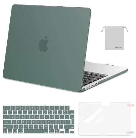 MOSISO Coque Compatible avec MacBook Air M5 M4 M3 M2 13 Pouces 2022-2026(A3449/A3240/A2681/A3113) 13,6 Pouces Protection Étui Rigide&Clavier QWERTY&Protecteur D'écran&Sac Rangement,Vert Émeraude