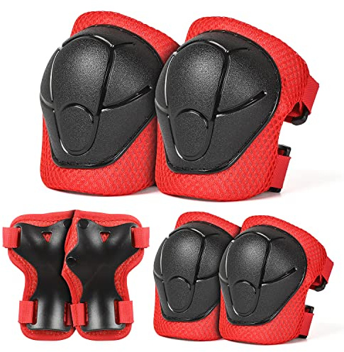 VICTGOAL Protezione Kit per Bambini, 6 Pezzi Protezioni Regolabili Ginocchiere Gomitiere e Protezioni per il polso per 3-8 anni, Adatto per Pattini a Rotelle Skateboard Ciclismo (S: 3-8 anni, Rosso)