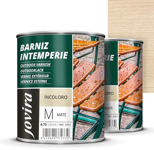 JOVIRA PINTURAS Barniz Madera Intemperie. Decora y embellece todo tipo de maderas al exterior, mesas, sillas, muebles, barcos, terrazas. (2X750 Mililitros, Mate) K-20-2