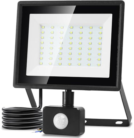 Aigostar Foco LED con Sensor Movimiento 50W,4300LM Super Brillo Focos LED Exterior IP65 Impermeable,Blanco Frío 6500K Proyector Led Exterior,Perfectas para Jardín, Garaje, Patio, etc.