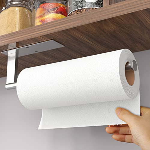Paper Towel Holder Under Cabinet - Self-Adhesive or Drilling, Kitchen Roll Holder Wall Mounted, Towel Rack for Organization and Storage, Stainless Steel Kitchen Paper Roll Holder