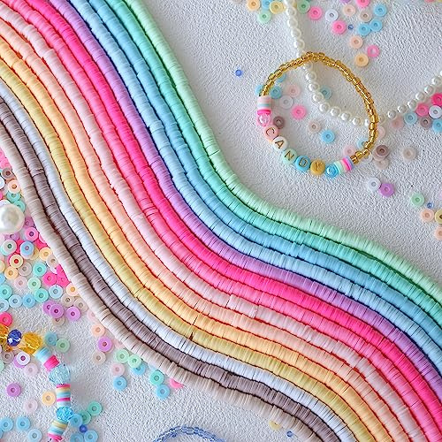 HERZWILD 5 000 stycken lerpärlor för armband, 14 trådar, polymerlera, platta Heishi-pärlor, runda, färgglada, handgjorda, avståndshållare, pärlor för smyckestillverkning, gör-det-själv