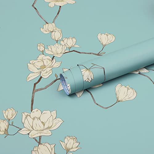 Fiula Carta Da Parati Autoadesiva Con Fiori, 44 X 300 Cm, In Vinile, Impermeabile, Per Soggiorno, Camera Da Letto, Mobili, Colore Blu, Beige, Vintage