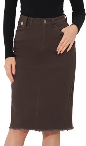 Allegra K Falda de Mezclilla Casual para Mujer Falda Cortas con Ventilación Trasera de Cintura Alta Marrón Oscuro XL