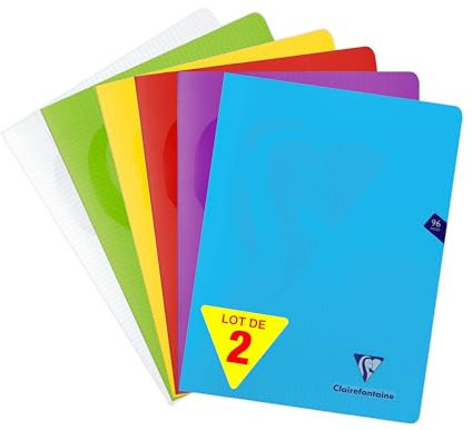 Clairefontaine 303368AMZC Un lot de 2 Cahiers Agrafés Mimesys - 24x32 cm - 96 Pages Petits Carreaux avec Marge - Papier Blanc 90 g - Couverture Polypro Transparent - Couleurs Aléatoires