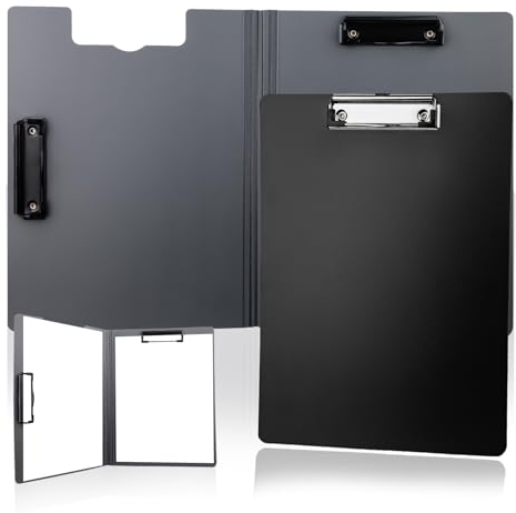 2PCS Klemmbrett A4 mit Deckel & Doppelclip Kunststoff Klemmbretter Foldover Pessimistisch Klemmbrettmappe Clipboard A4 Klemmbretter Schwarz Klemmmappe mit Stifthalter für Geschäft Büro Schule