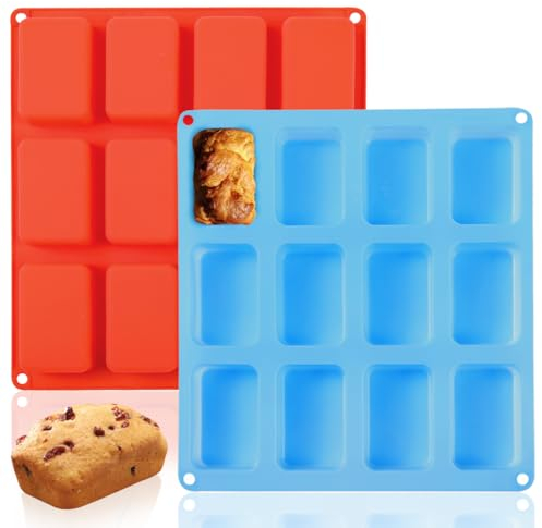 2-pack silikon mini brödform, 12 hål mini brödpanna non-stick silikon bakformar för brownie, majsbröd, ostkaka och cupcake