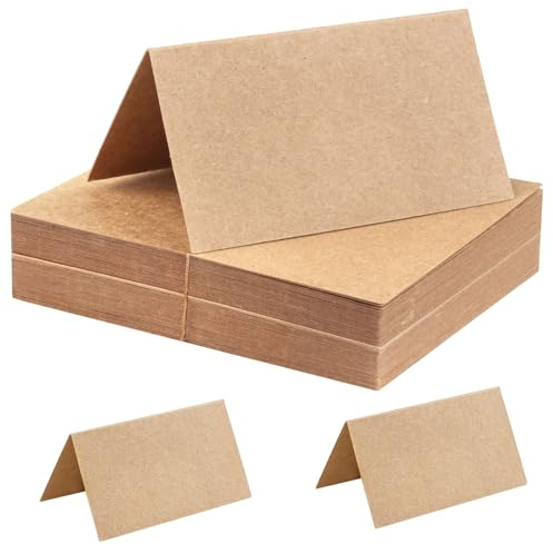 60 Stück Tischkarten Kraftpapier,Blanko Unbedruckt Namensschilder Hochzeit,Braun Platzkarten zum Selbst Beschriften für Hochzeit Geburtstag Kommunion Taufe uvm(9x10cm)