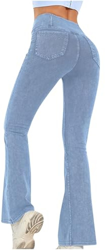Flodxo Jeans for Women UK High Waist Tummy Control Denim Pants Ladies Skinny Jeggings Strectchy Slim Fit Flared Jeans Trendy Comfy Loungewear Bootcut Demin Trousers for Outdoor Light Blue M