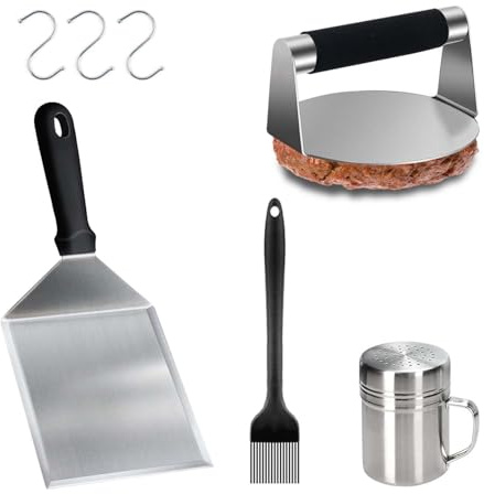 Hmseng Smash Burgerset, hamburgare i rostfritt stål, grill, hamburgare, rostfritt stål, hamburgare, hamburgare, smasher, stor grillspatel för pattie, grillverktyg, för inomhus- och utomhusbruk