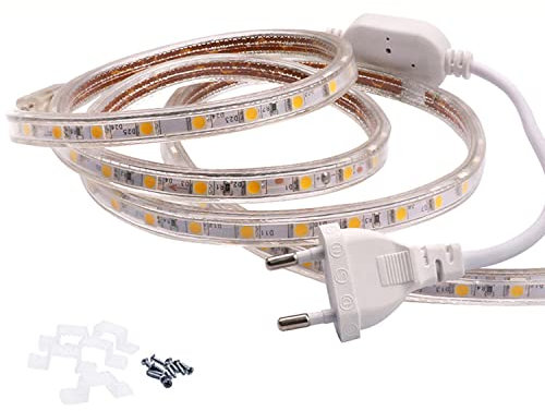 FOLGEMIR 6m Warmweiß LED Band, 220V 230V Lichtleiste, 60 Leds/m Strip, IP65 Lichtschlauch, milde Hintergrundbeleuchtung