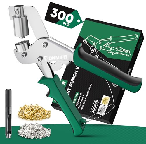 Tonmifr Profi Ösenzange Set mit 300 Rostfreien Ösen Ø 10mm - Magnetische Ösenpresse aus Gehärtetem Stahl für Stoffe, Planen, Leder & Sonnensegeln | Inkl. Schlagwerkzeug