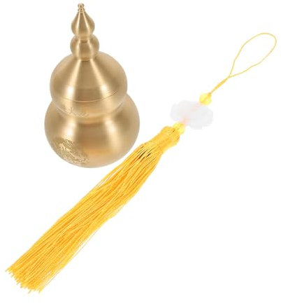 HOMOCONO Vintage Brass Gourd Ornament with Tassel for Desk and Car
