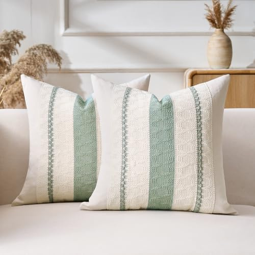 Aisybaklyn Fundas Cojines Sofa Boho Juego 2 Funda Cojin Verde Salvia 45x45 cm Suave Algodón Lino Cojín Sofa Funda para Cojines Cama Decorativos Sala de Estar Sofás Dormitorio Oficina