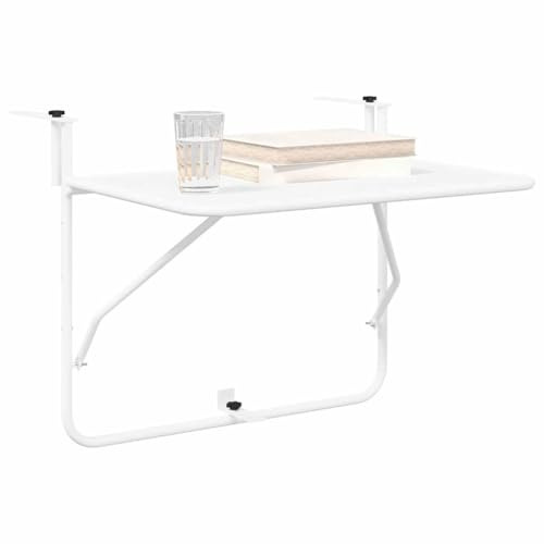 vidaXL Tavolo Appeso da Balcone Bianco 60 x 39 x 65 cm Acciaio, Tavolo da Giardino Moderno, Pieghevole, Robusto, Perfetto per Il Balcone, resiste a Ogni Clima, Stile in Acciaio