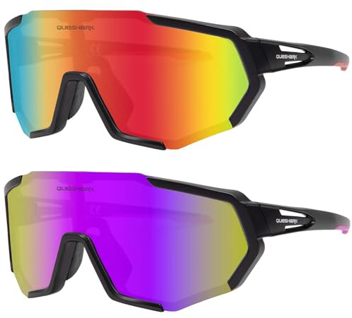 Queshark Lot de 2 Lunette Velo, Léger & Antidérapante & TR90 Cadre & Protection UV400, Lunette Running Homme Femme, pour Cyclisme Conduite Golf Baseball Volleyball